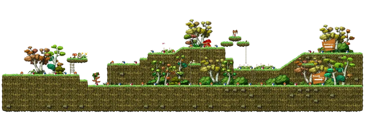 A Split Road in MapleStory Classic World: full map with platforms, ropes and monster spawns