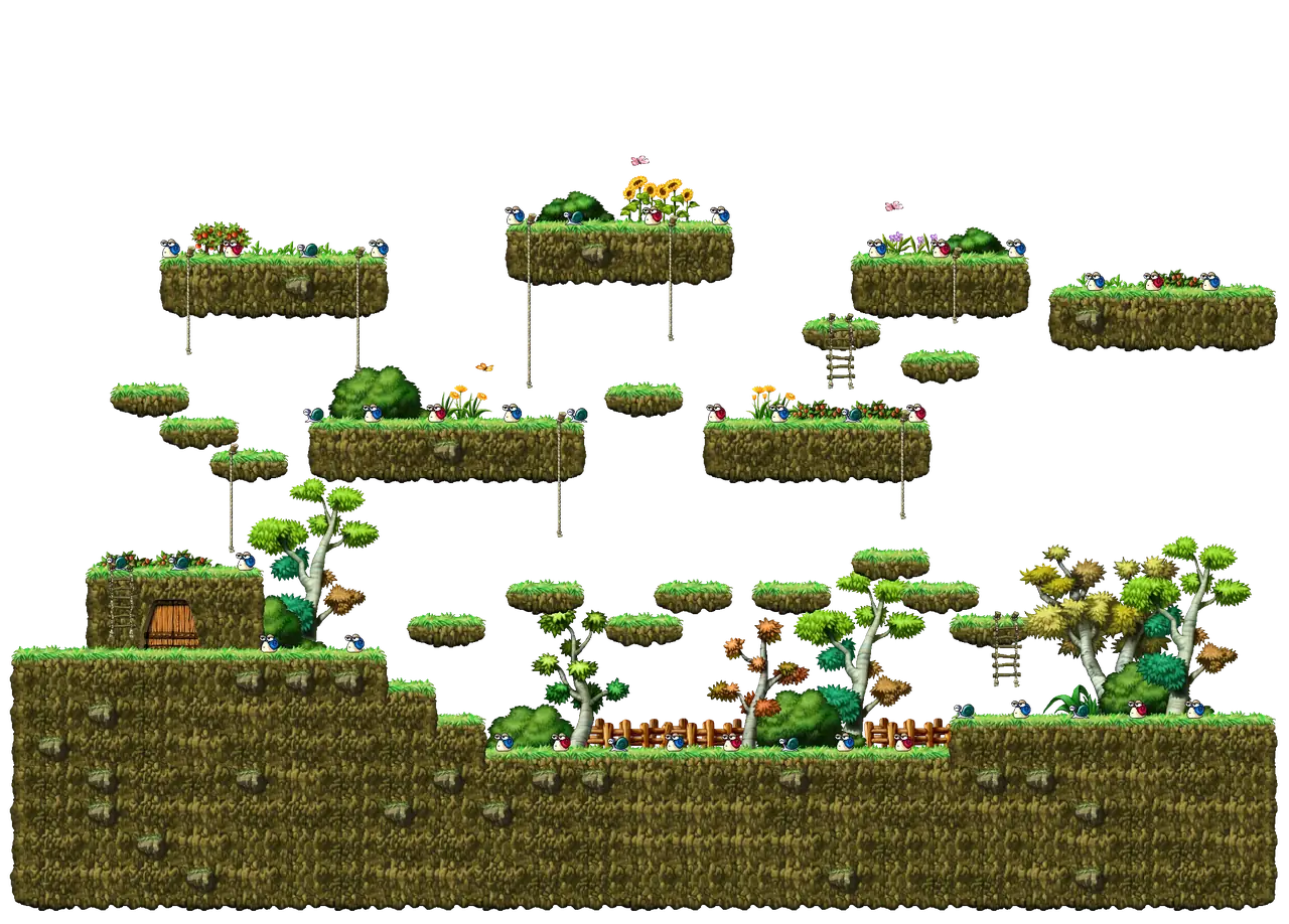 Snail Garden in MapleStory Classic World: full map with platforms, ropes and monster spawns