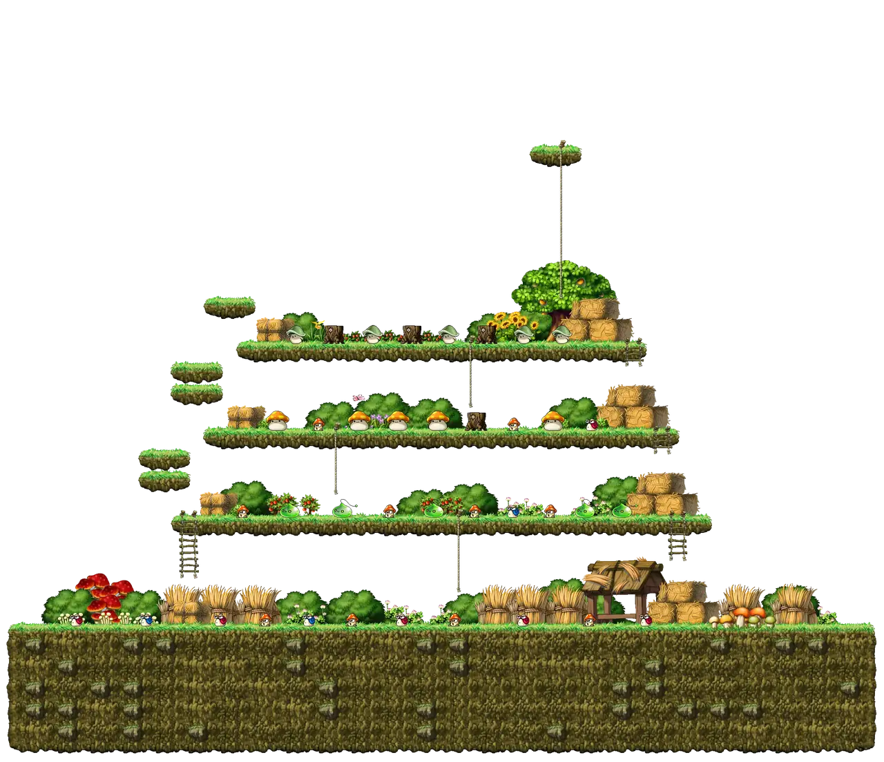 Henesys Hunting Ground I in MapleStory Classic World: full map with platforms, ropes and monster spawns