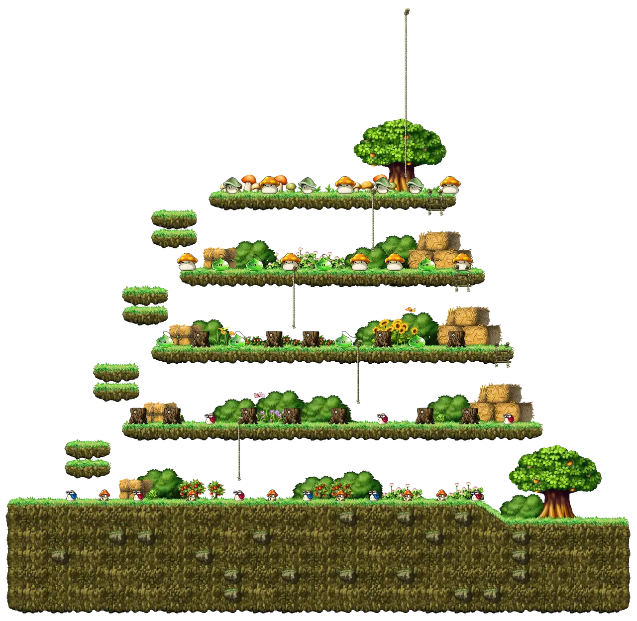 Henesys Hunting Ground II in MapleStory Classic World: full map with platforms, ropes and monster spawns