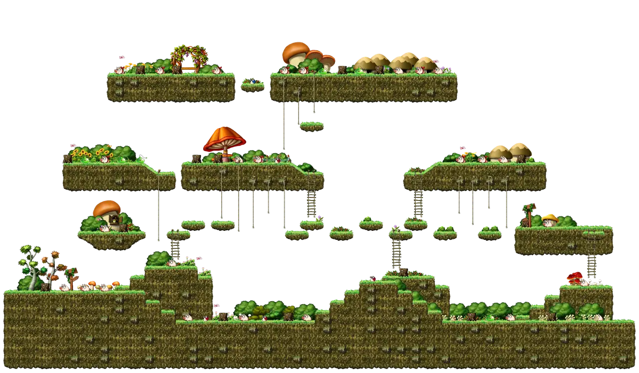 A Hill West of Henesys in MapleStory Classic World: full map with platforms, ropes and monster spawns