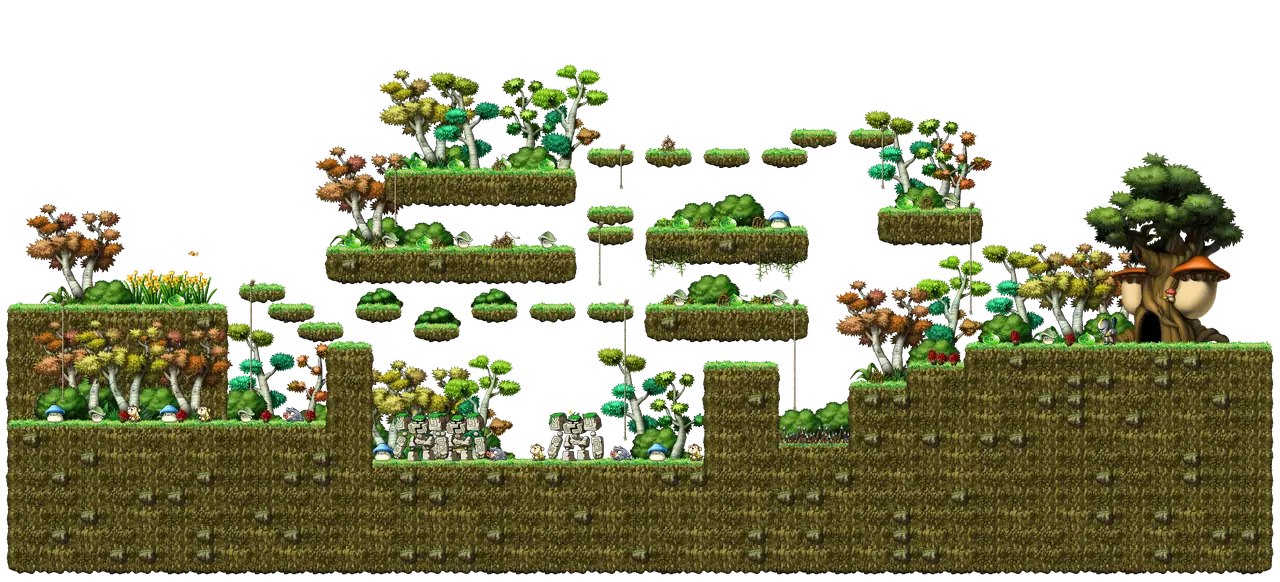 Henesys Dungeon Entrance in MapleStory Classic World: full map with platforms, ropes and monster spawns