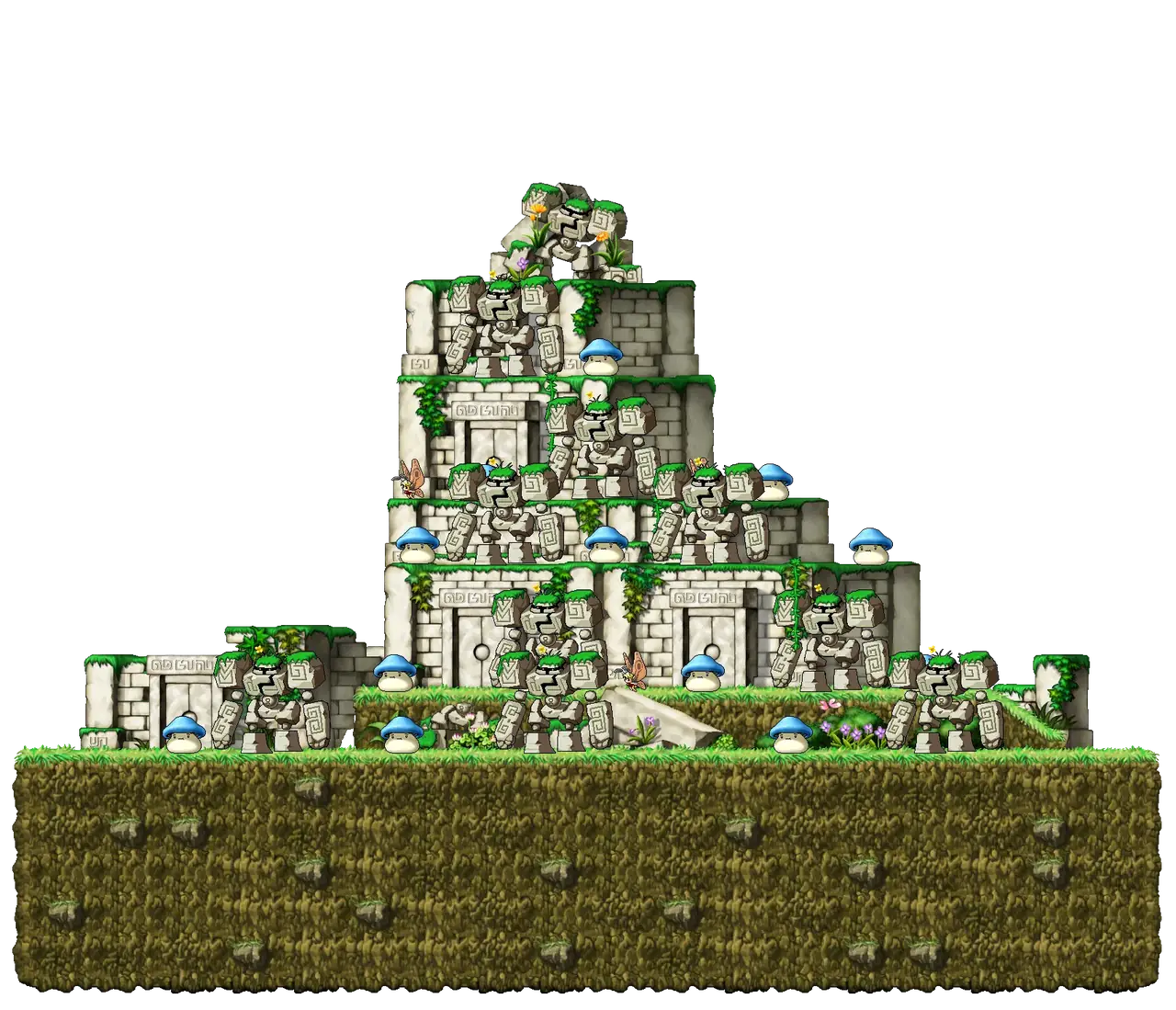The Entrance of Golem's Temple in MapleStory Classic World: full map with platforms, ropes and monster spawns