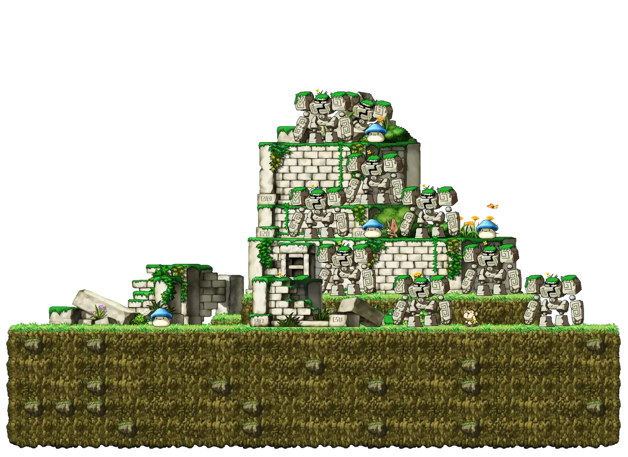 Golem's Temple I in MapleStory Classic World: full map with platforms, ropes and monster spawns