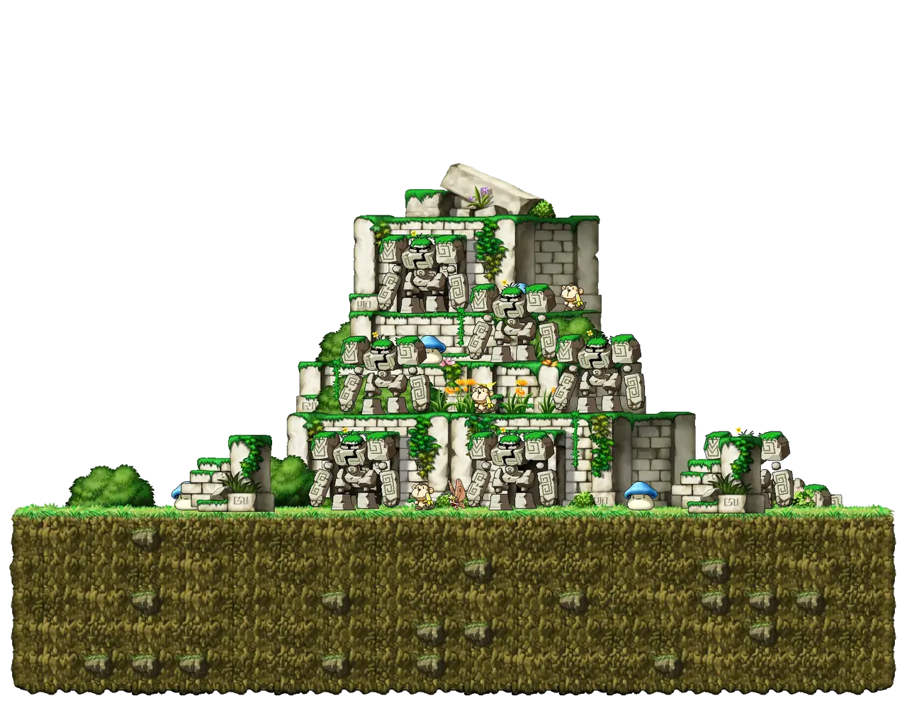 Golem's Temple II in MapleStory Classic World: full map with platforms, ropes and monster spawns