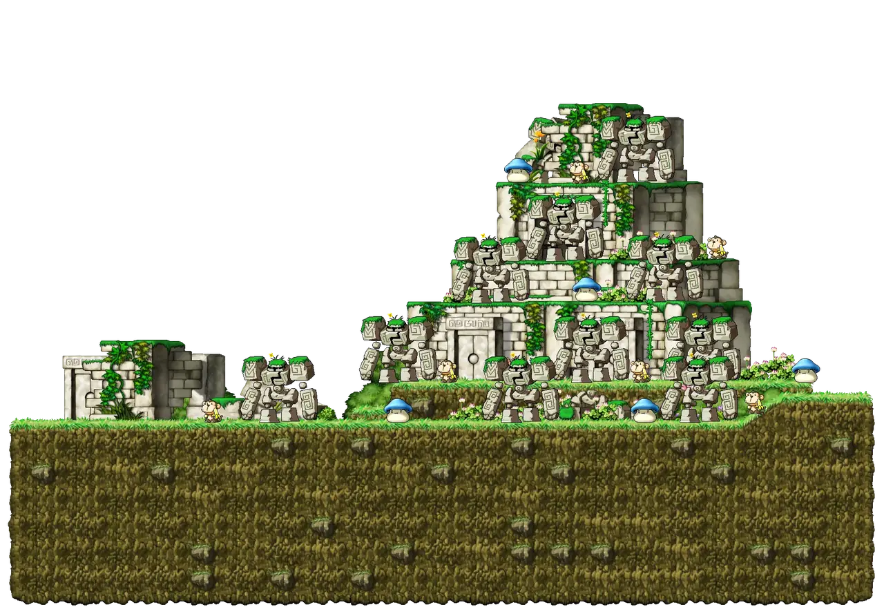 Golem's Temple III in MapleStory Classic World: full map with platforms, ropes and monster spawns