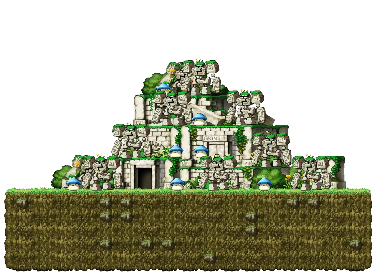 Golem's Temple IV in MapleStory Classic World: full map with platforms, ropes and monster spawns