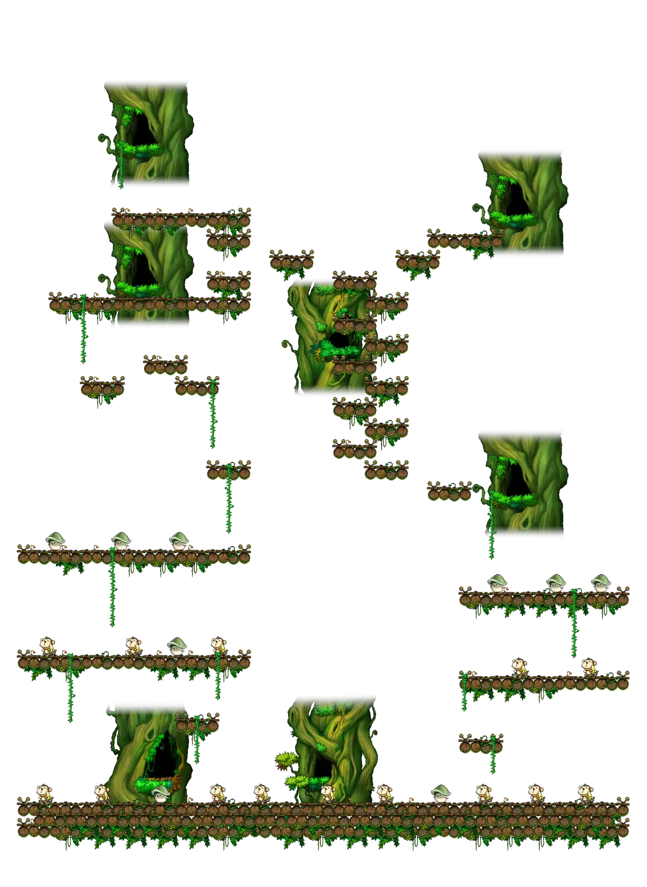 Monkey Forest I in MapleStory Classic World: full map with platforms, ropes and monster spawns