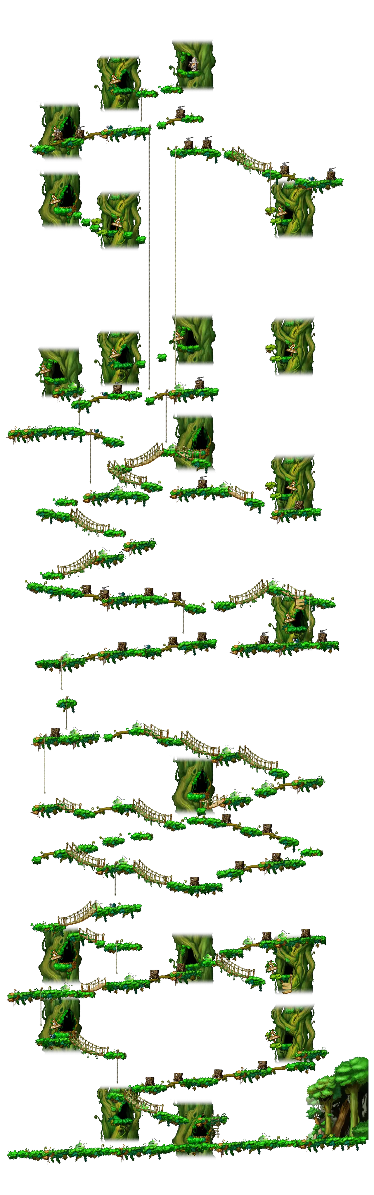 The Forest North of Ellinia in MapleStory Classic World: full map with platforms, ropes and monster spawns