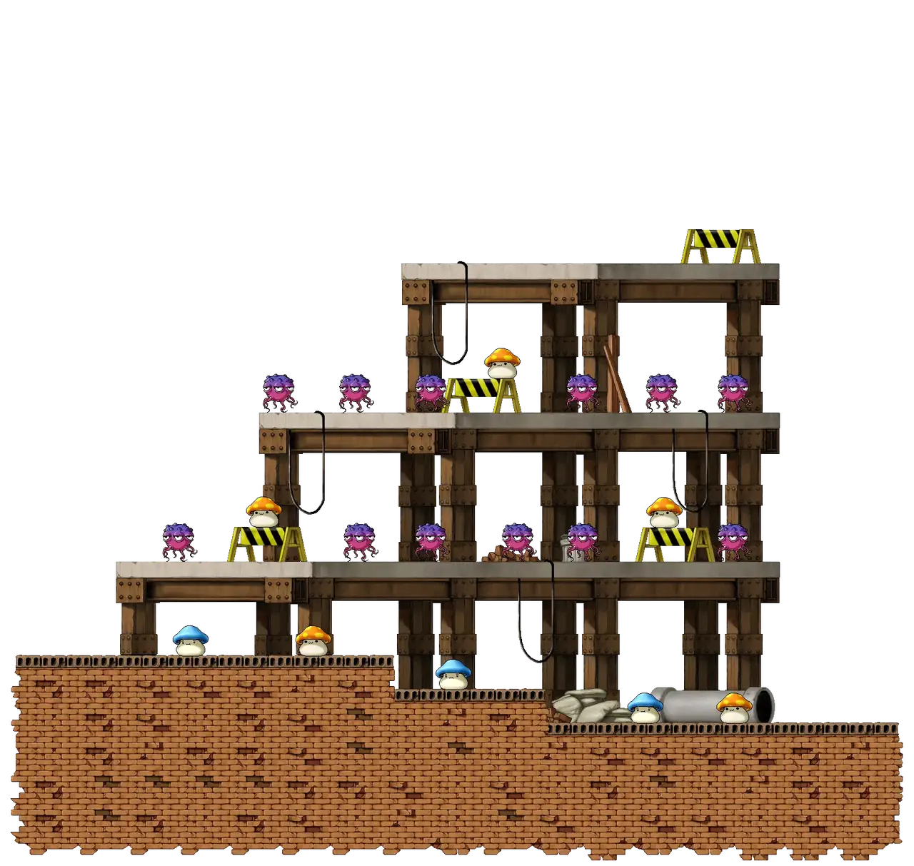 Caution Falling Down in MapleStory Classic World: full map with platforms, ropes and monster spawns