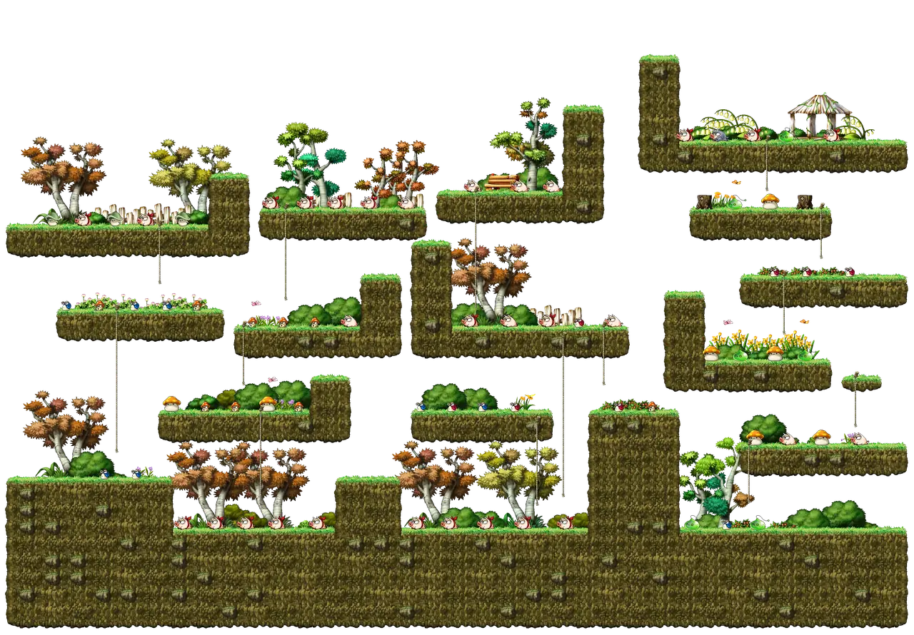 L Forest I in MapleStory Classic World: full map with platforms, ropes and monster spawns