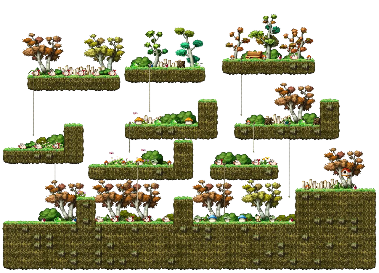 L Forest II in MapleStory Classic World: full map with platforms, ropes and monster spawns