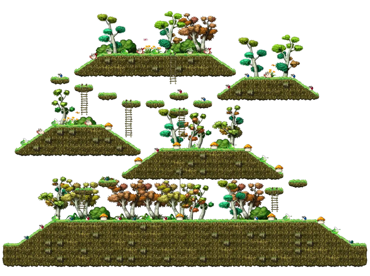 Kerning City Middle Forest III in MapleStory Classic World: full map with platforms, ropes and monster spawns