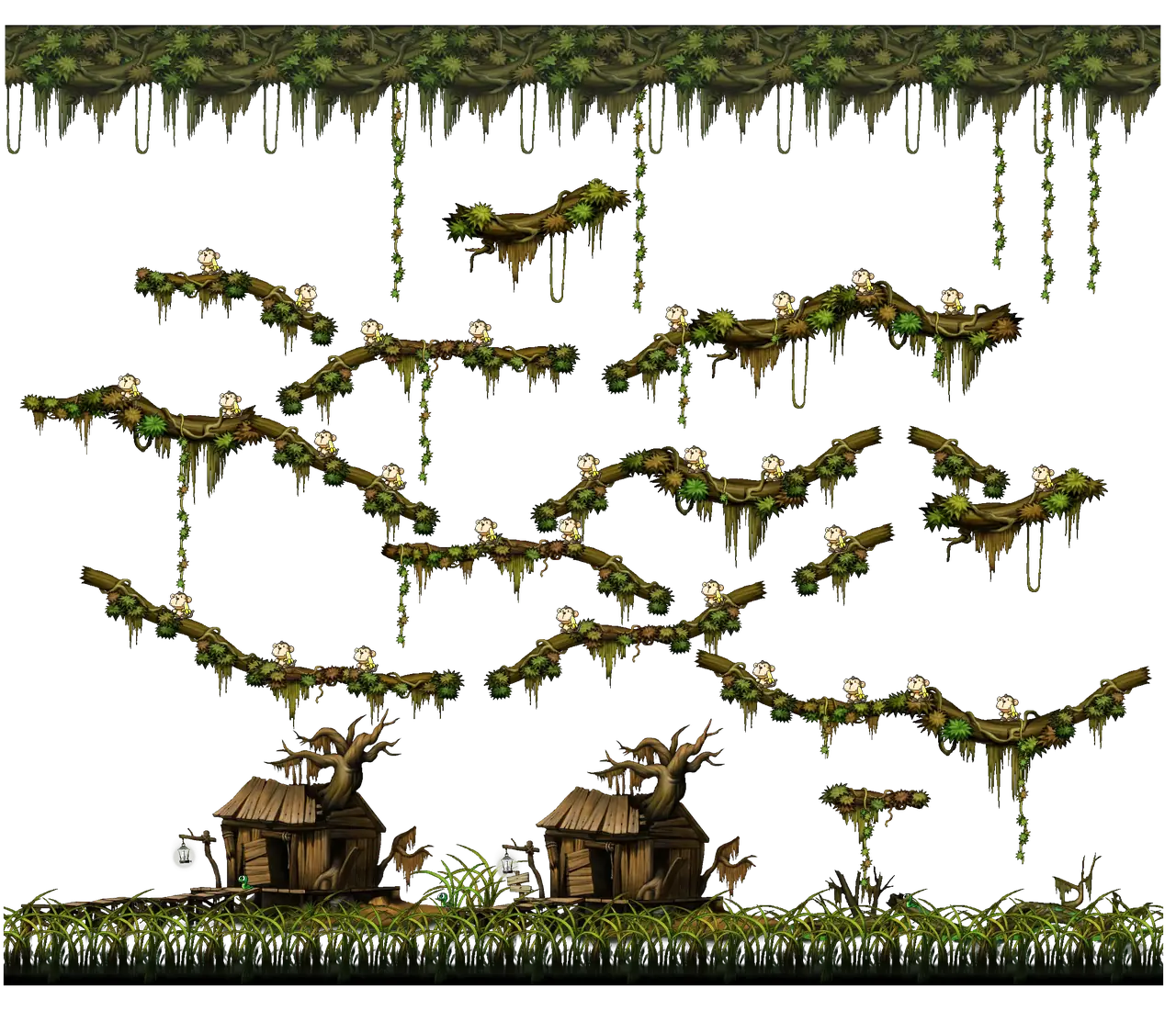 Monkey Swamp I in MapleStory Classic World: full map with platforms, ropes and monster spawns