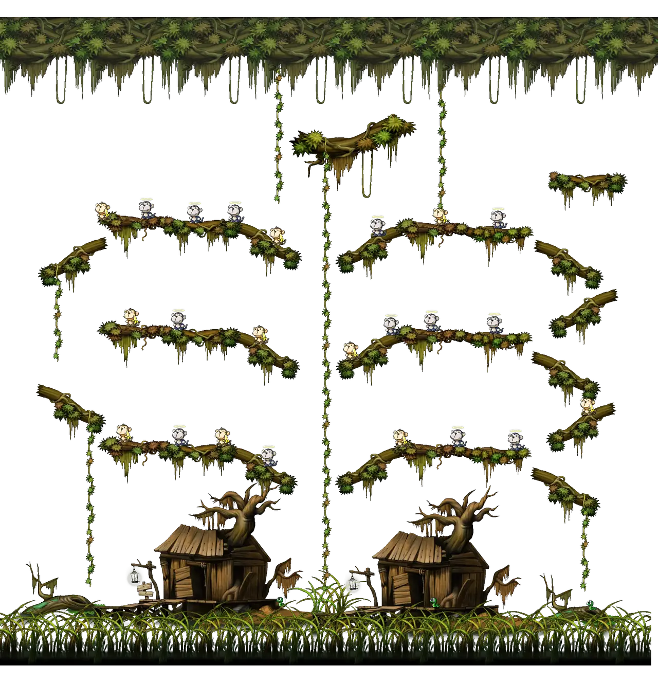Monkey Swamp II in MapleStory Classic World: full map with platforms, ropes and monster spawns