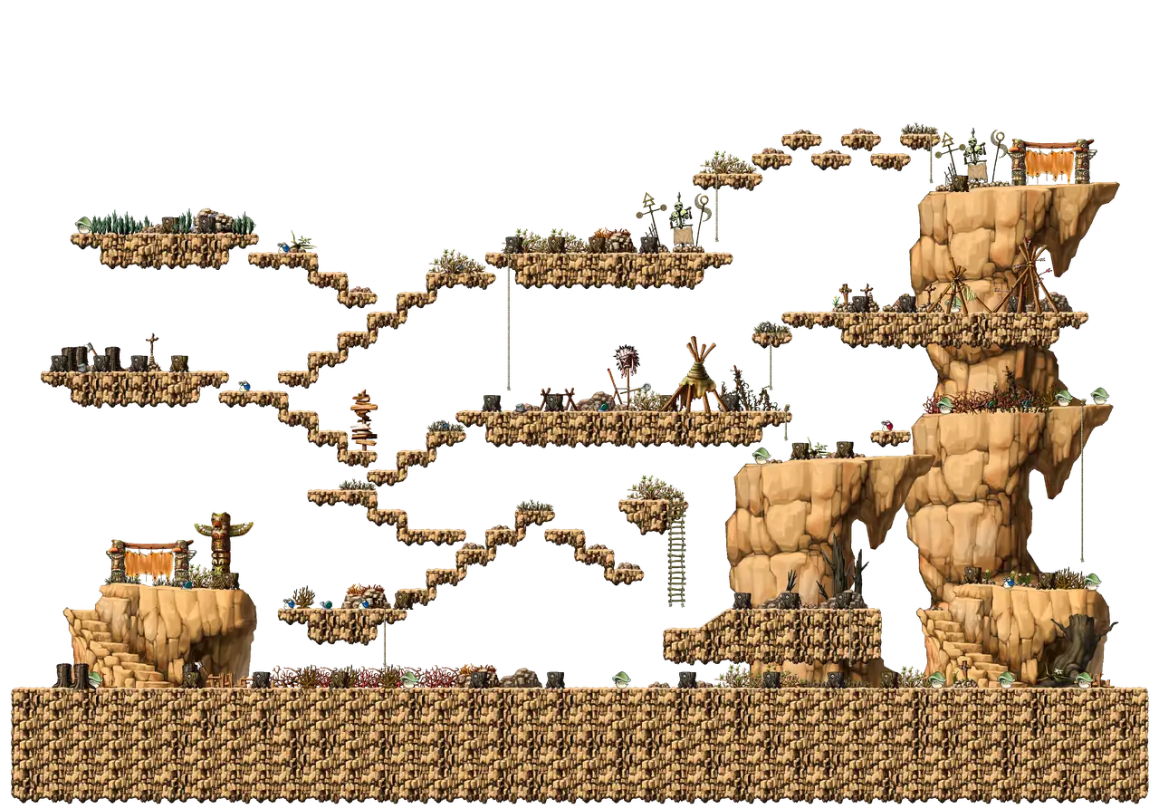 West Domain of Perion in MapleStory Classic World: full map with platforms, ropes and monster spawns
