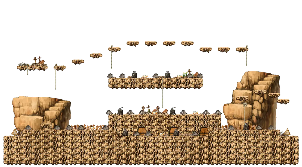 Land of Wild Boar in MapleStory Classic World: full map with platforms, ropes and monster spawns