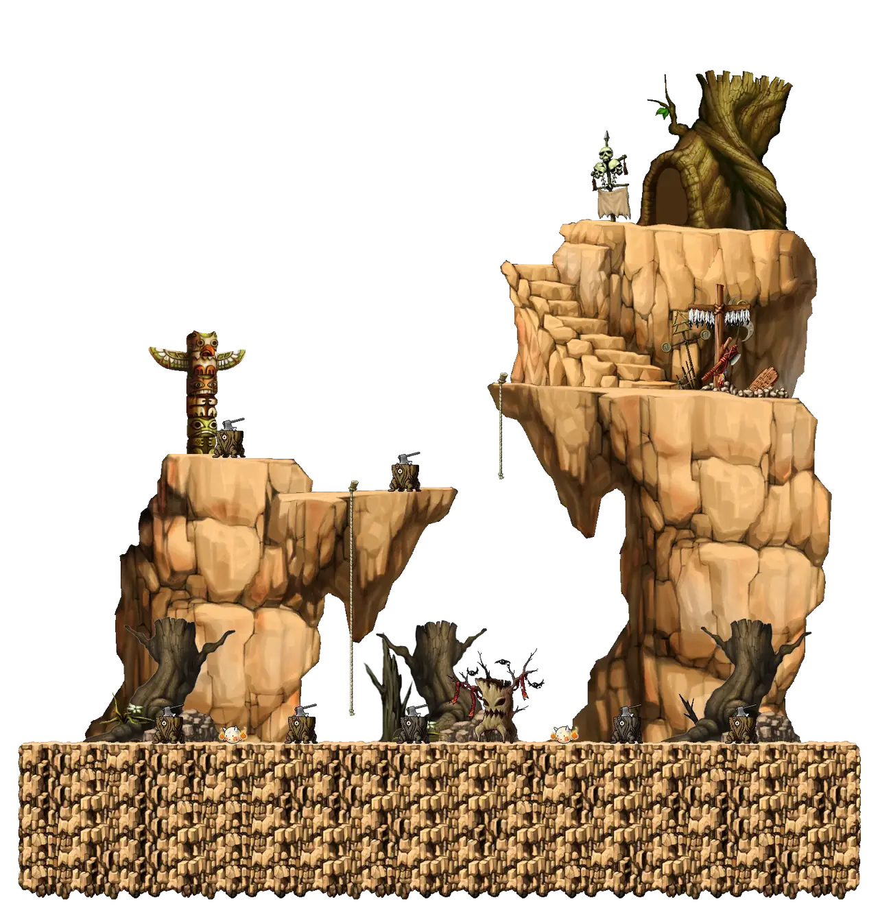 Parched Land in MapleStory Classic World: full map with platforms, ropes and monster spawns