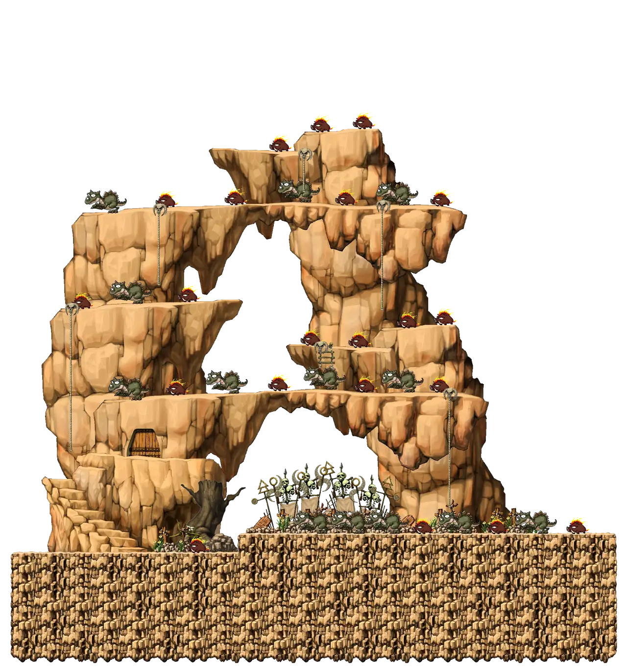 Dangerous Valley in MapleStory Classic World: full map with platforms, ropes and monster spawns