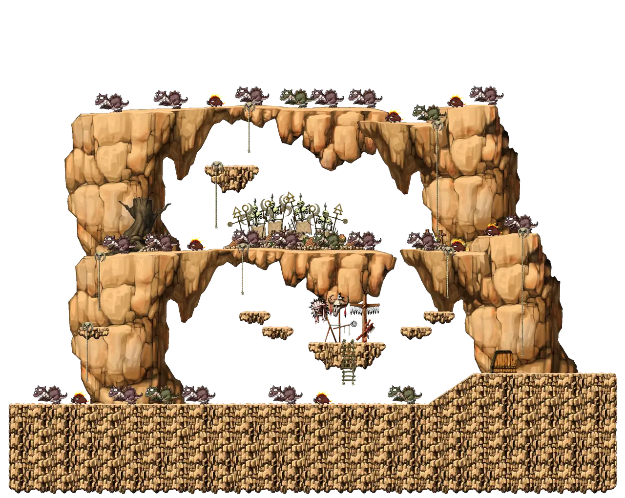 Dangerous Valley II in MapleStory Classic World: full map with platforms, ropes and monster spawns