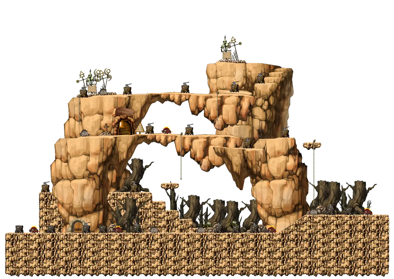 Deep Valley II in MapleStory Classic World: full map with platforms, ropes and monster spawns