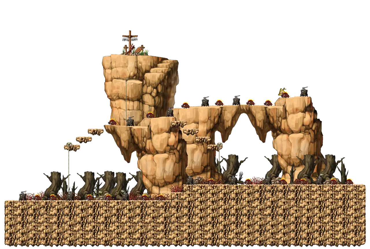 The Burnt Land II in MapleStory Classic World: full map with platforms, ropes and monster spawns