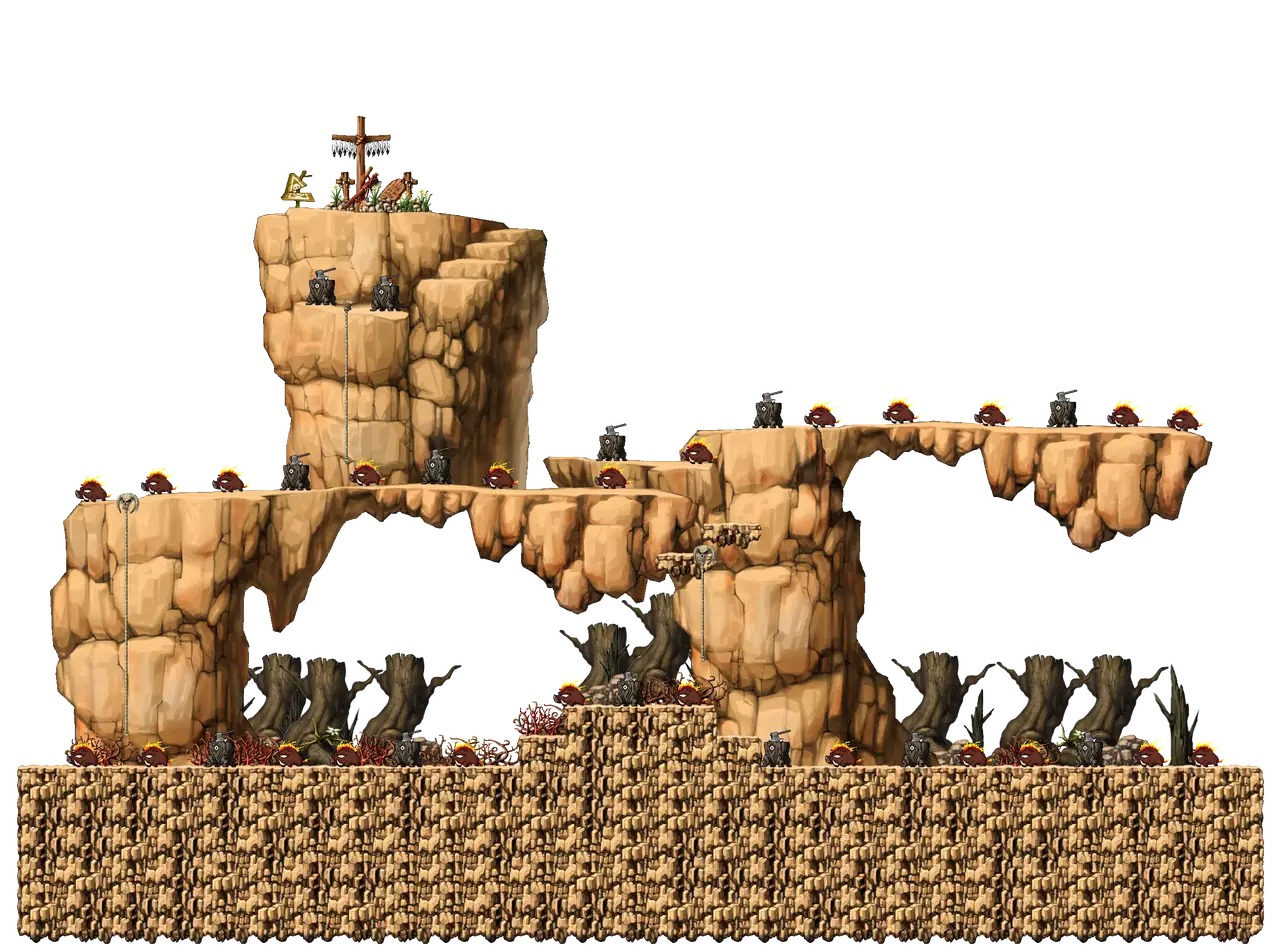 The Burnt Land III in MapleStory Classic World: full map with platforms, ropes and monster spawns