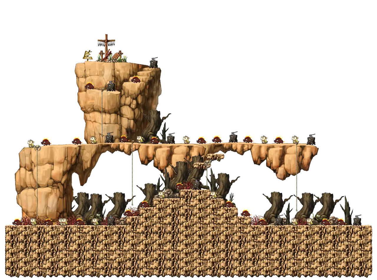 The Burnt Land IV in MapleStory Classic World: full map with platforms, ropes and monster spawns