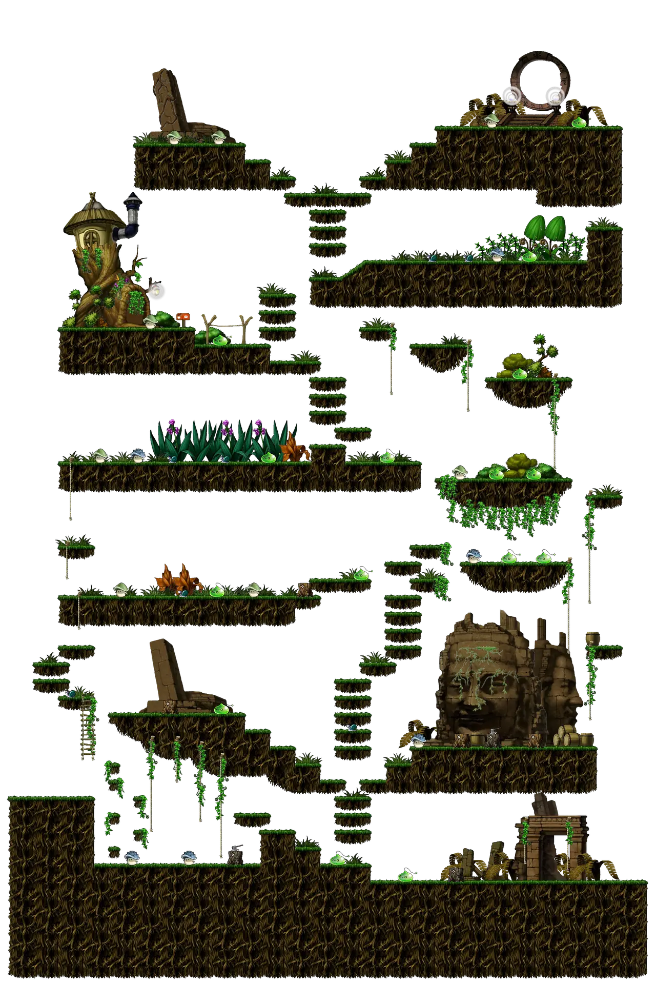 Deep Forest in MapleStory Classic World: full map with platforms, ropes and monster spawns