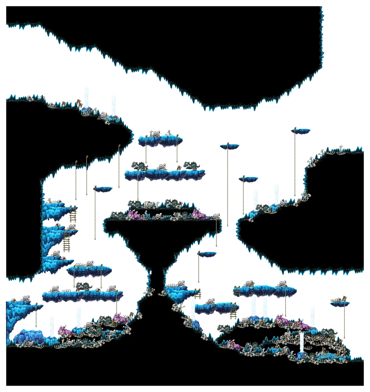 The Tunnel That Lost Light II in MapleStory Classic World: full map with platforms, ropes and monster spawns
