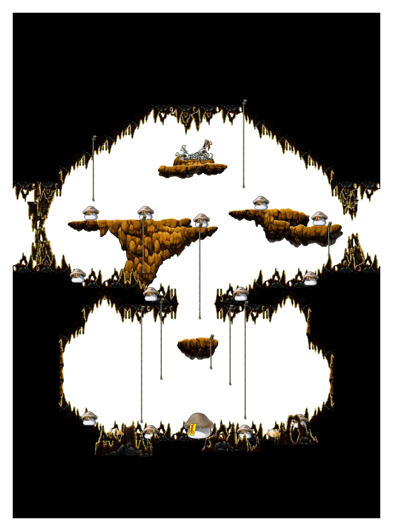 The Grave of Mushmom in MapleStory Classic World: full map with platforms, ropes and monster spawns